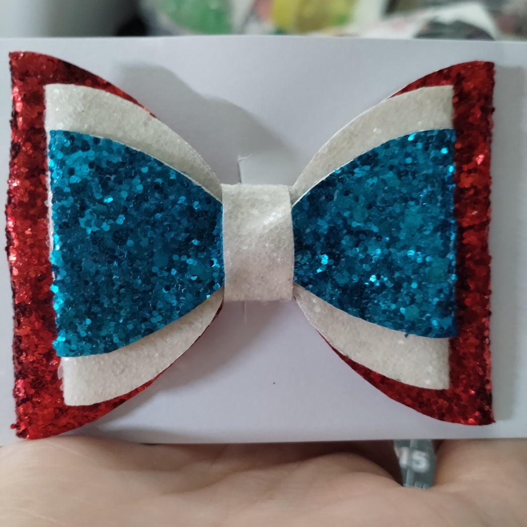 Glitter RWB Leather Bow