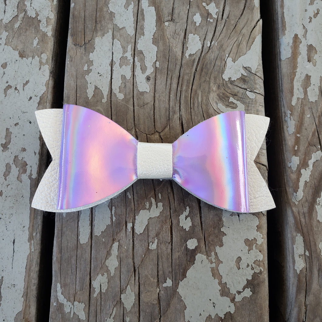 Pearl Purple & White Leather Bow
