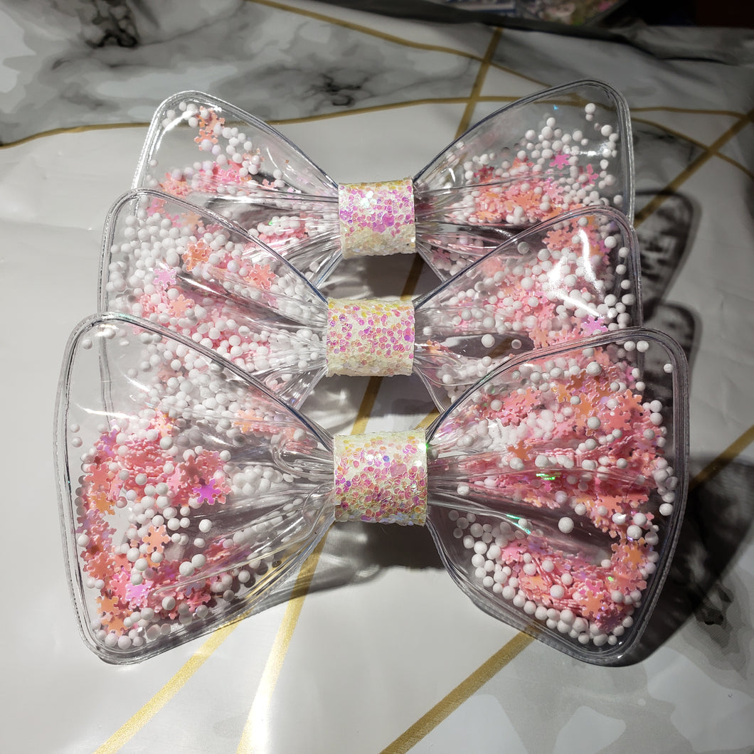Pink Snowflake Snowglobe Bow