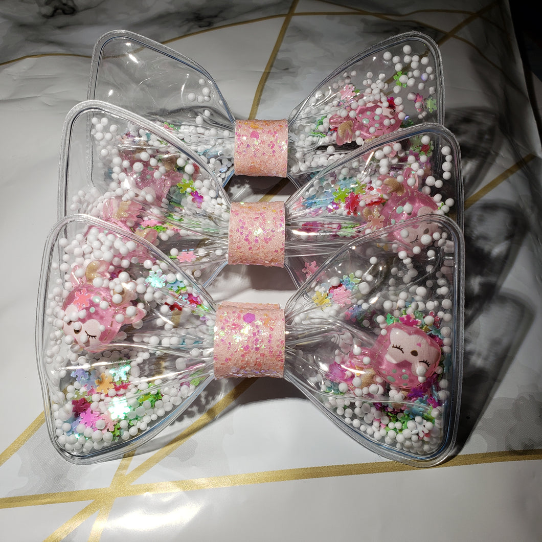 Pink Deer Snowglobe Bow