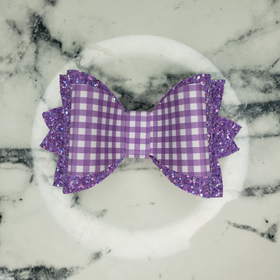 Purple Plaid Leather Bow