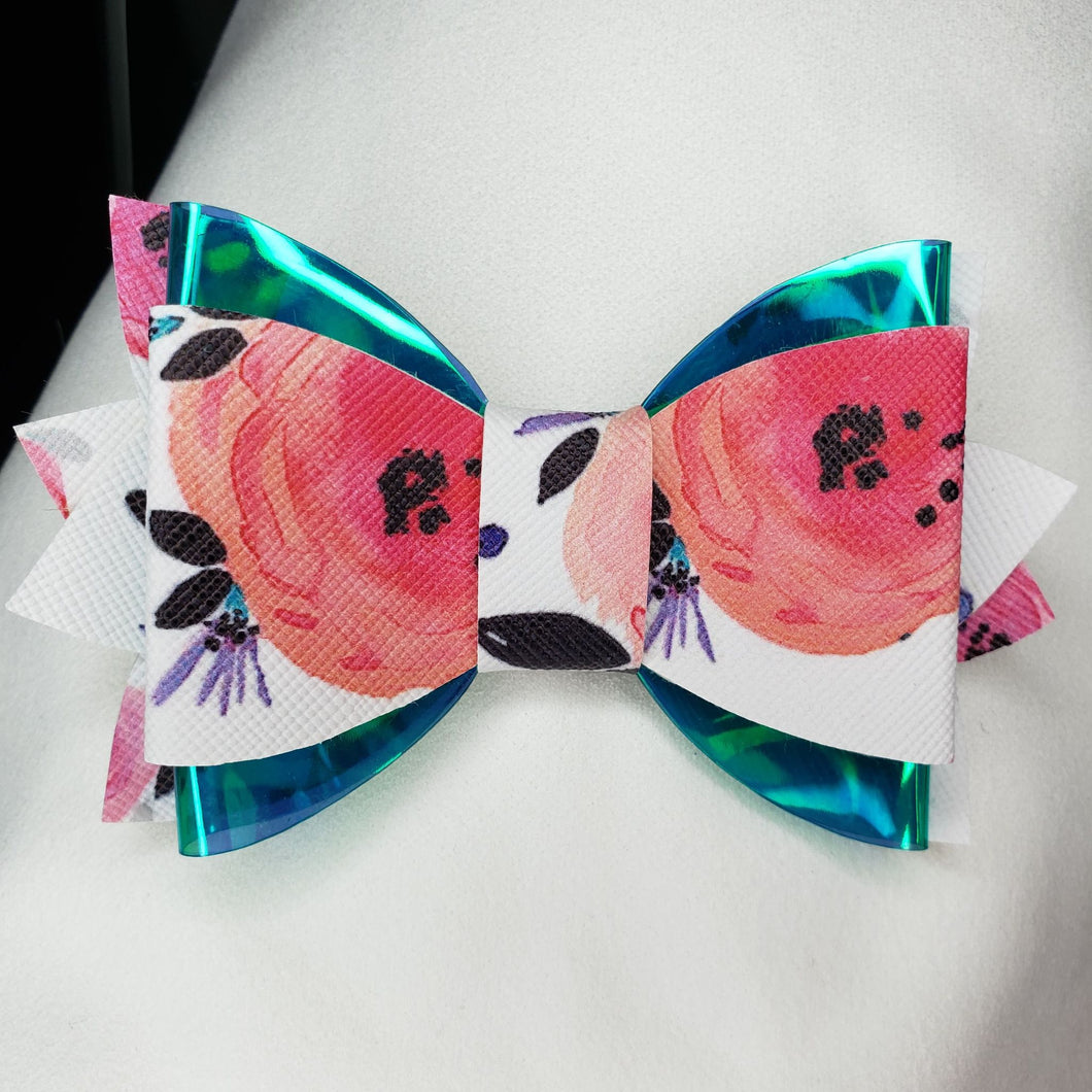 Green Floral Leather Bow