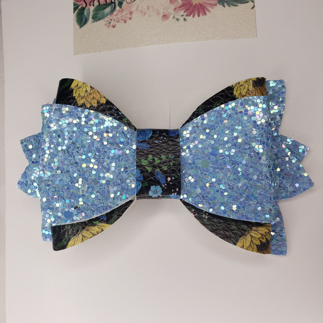 Blue Sunflower Leather Bow